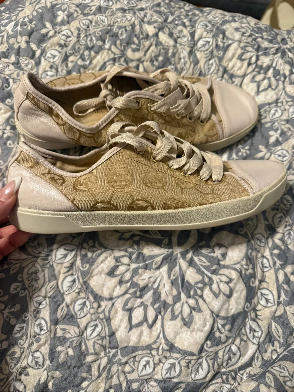 Michael Kors Beige Signature Canvas Low-Top Sneakers
